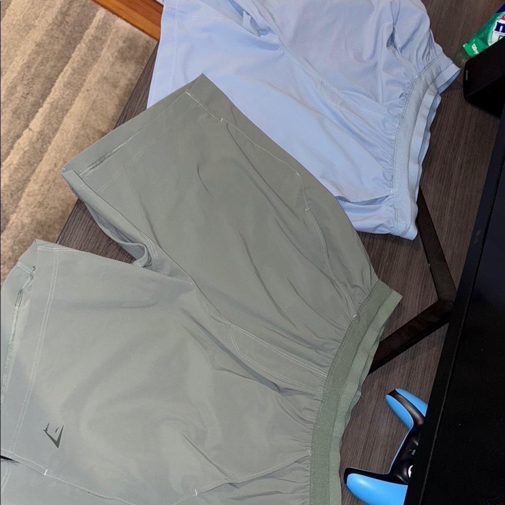 Gymshark Light Blue and Green Athletic Shorts